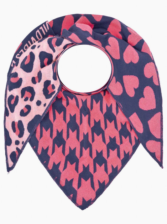 💕 Zwillingsherz Dreieckstuch "Hahnentritt & Herz" Baumwolle Blau Pink