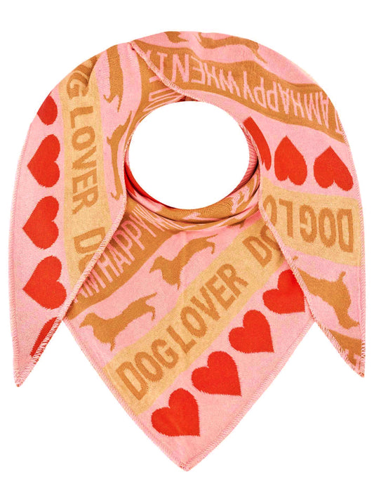💕 Zwillingsherz Dreieckstuch "Hund Herz" Baumwolle Beige Rosa Rot