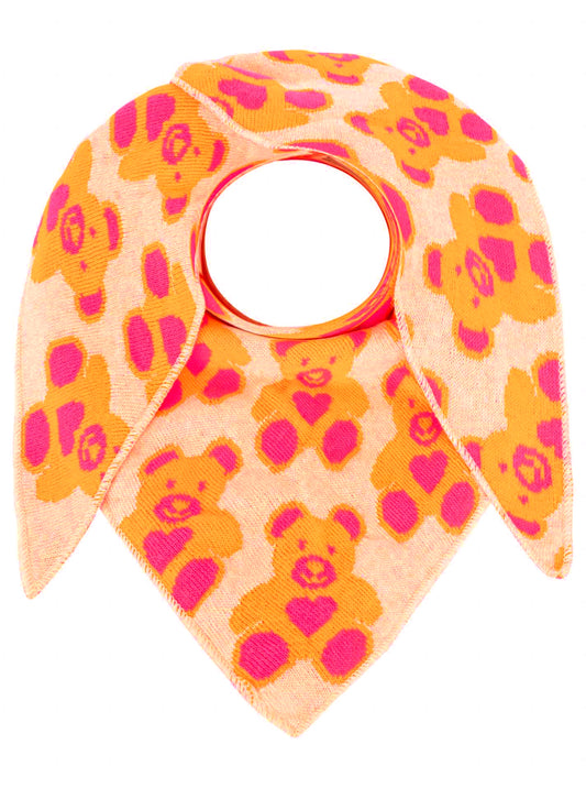 💕 Zwillingsherz Dreieckstuch "Teddy Bär" Wolle Kaschmir Orange Pink