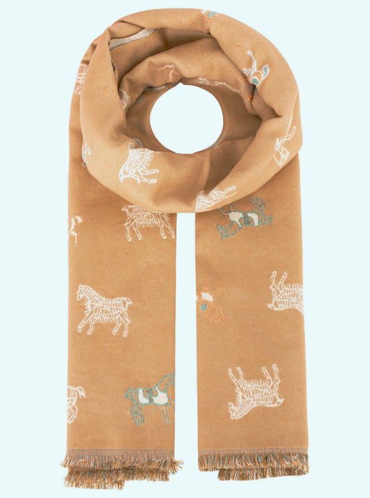 💕 Zwillingsherz Schal "Pferde" 100 % Viskose Beige