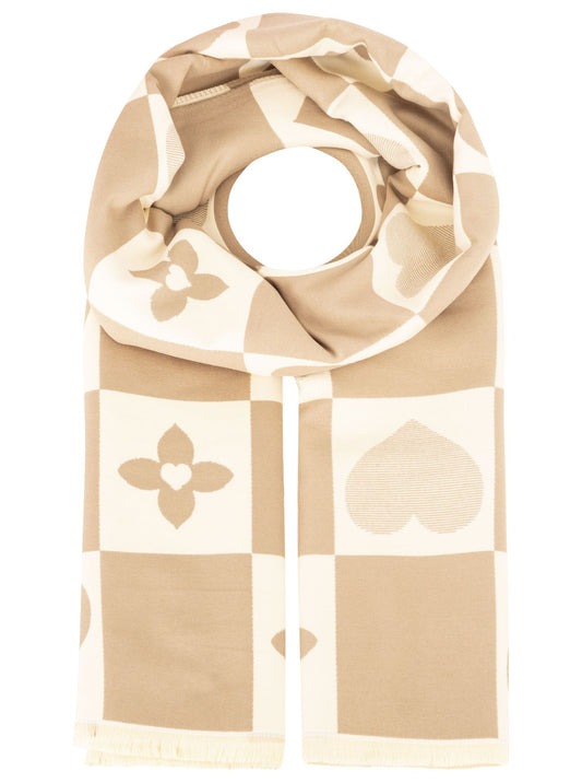 💕 Zwillingsherz Schal "Blumen & Herzen" 100 % Viskose Beige