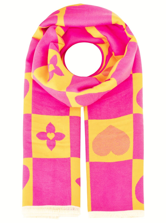 💕 Zwillingsherz Schal "Blumen & Herzen" 100 % Viskose Pink