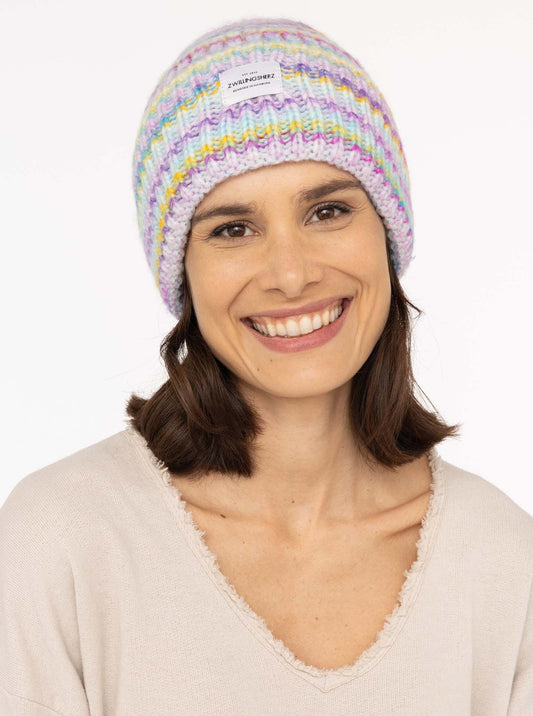 💕 Zwillingsherz Mütze "Rainbow" Beanie Wolle Viskose Lila