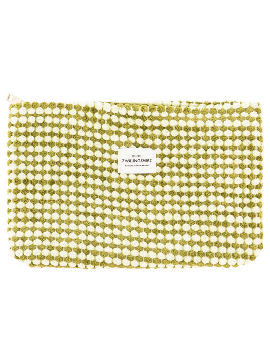 💕 Zwillingsherz Kosmetiktasche "Flauschige Punkte" Grün Creme