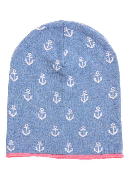 💕 Zwillingsherz Mütze "Anker" Beanie Baumwolle Jeansblau