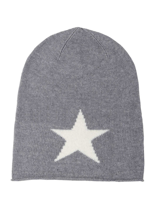 💕 Zwillingsherz Mütze "Sternlein" Beanie Kaschmir Wolle Viskose Fleece Grau