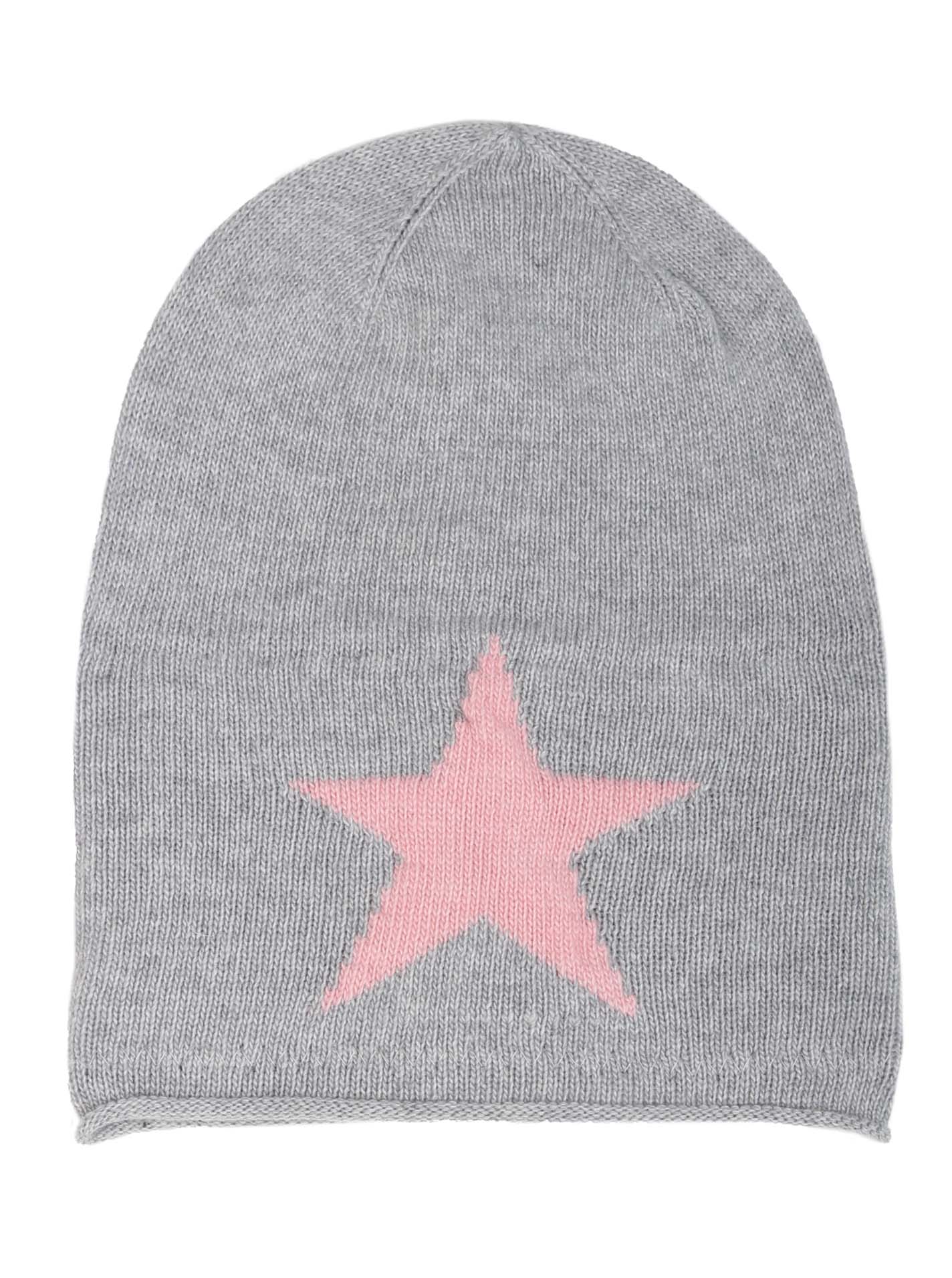 💕 Zwillingsherz Mütze "Sternlein" Beanie Kaschmir Wolle Viskose Fleece Grau Rosa