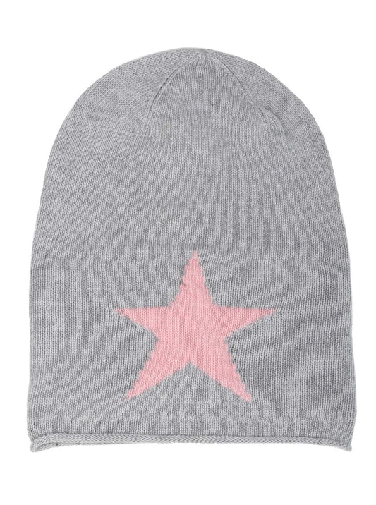 💕 Zwillingsherz Mütze "Sternlein" Beanie Kaschmir Wolle Viskose Fleece Grau Rosa