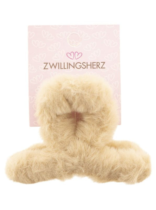 💕 Zwillingsherz Haarclip"Plüsch" Haarspange Beige