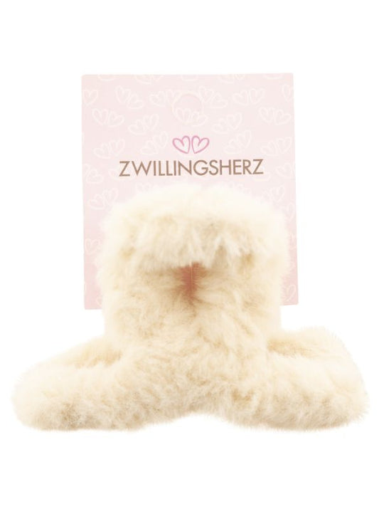 💕 Zwillingsherz Haarclip"Plüsch" Haarspange Creme