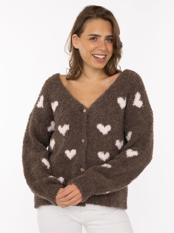 💕 Zwillingsherz Cardigan "Herzen Wollmix" Strickjacke Braun