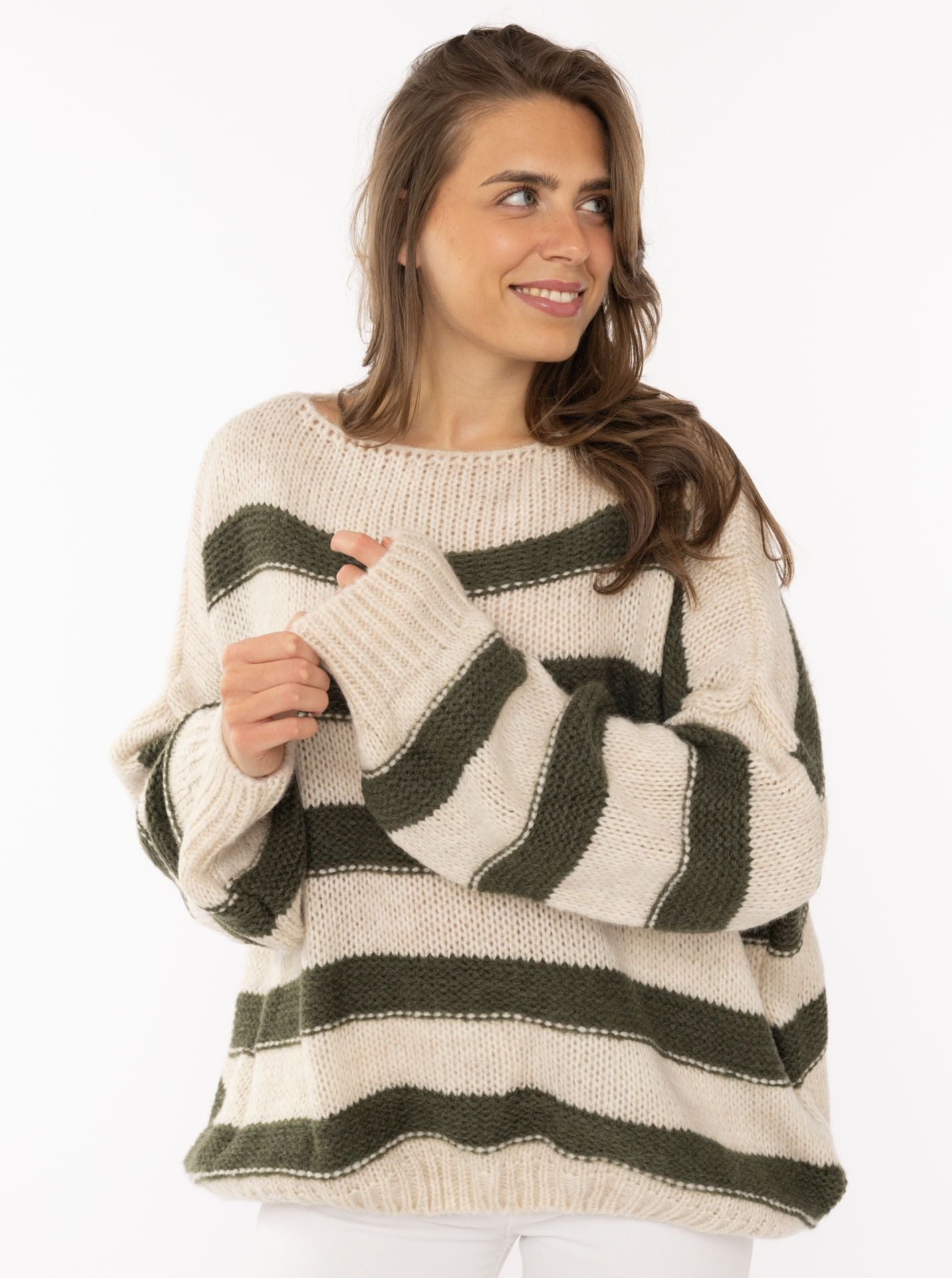 💕 Zwillingsherz Strickpullover "Streifen" Khaki