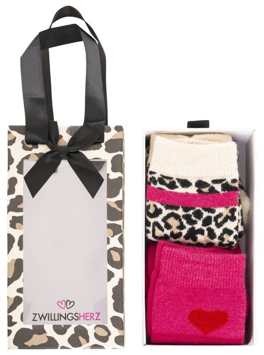 💕 Zwillingsherz "Geschenkbox Set Leo" 2 Paar Socken Pink