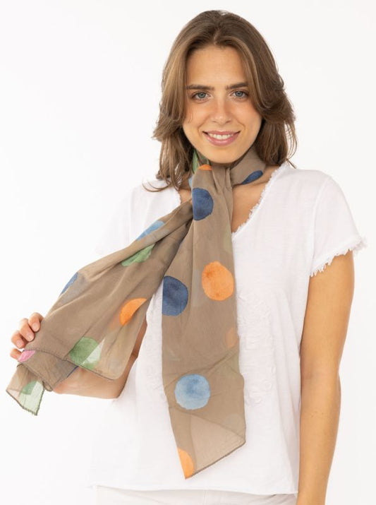 Schal Tuch "Bunte Tupfen" Baumwolle Seide Beige