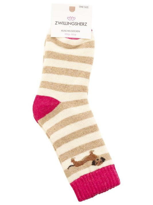 💕 Zwillingsherz Socken "Dackel & Streifen" Beige