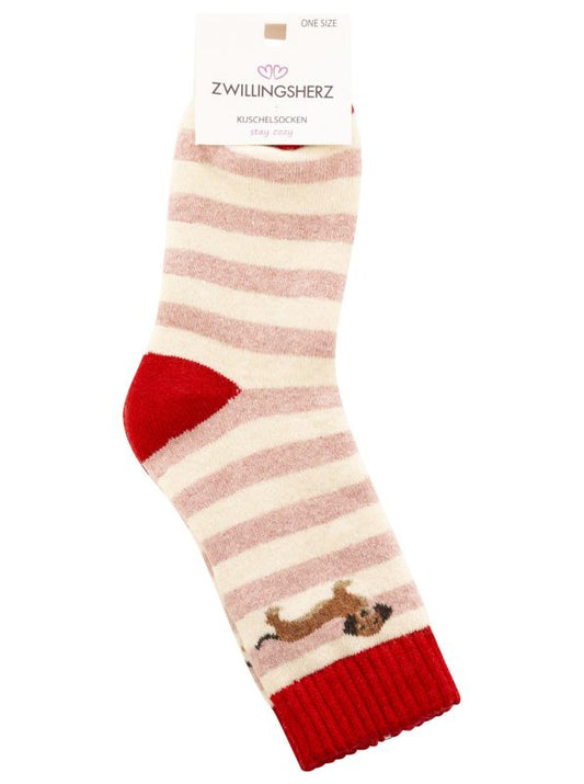 💕 Zwillingsherz Socken "Dackel & Streifen" Rosa