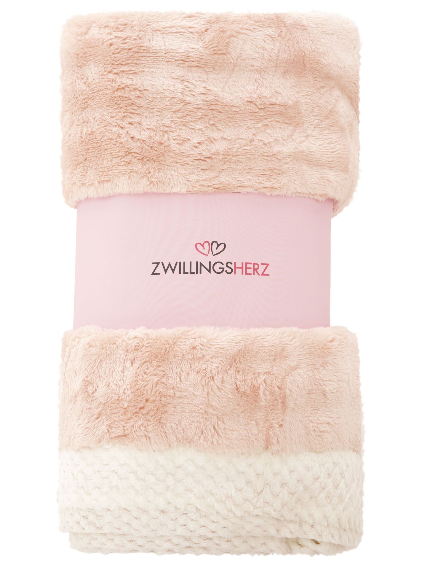 💕 Zwillingsherz Decke Kuscheldecke "Fury" Plüsch Rosa