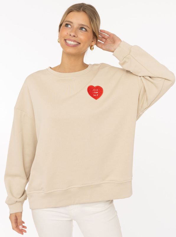 💕 Zwillingsherz Sweatshirt "Patch & Herz" Sweater Hellbeige
