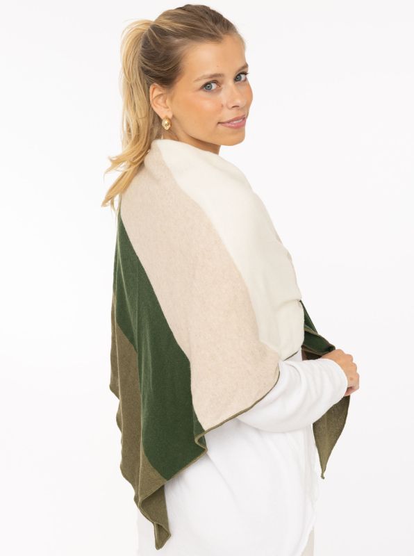 💕 Zwillingsherz Dreieckstuch "Stefanie" Blockstreifen Kaschmir Grün Beige