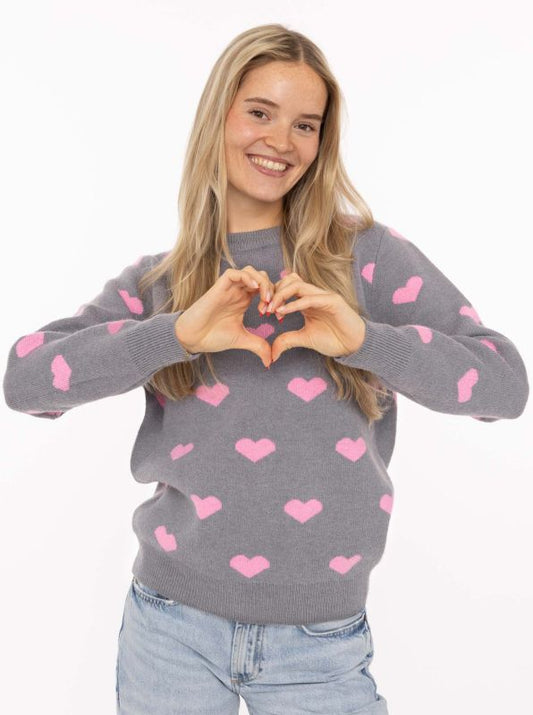 💕 Zwillingsherz Strickpullover "Multi Herzen" Pullover Grau