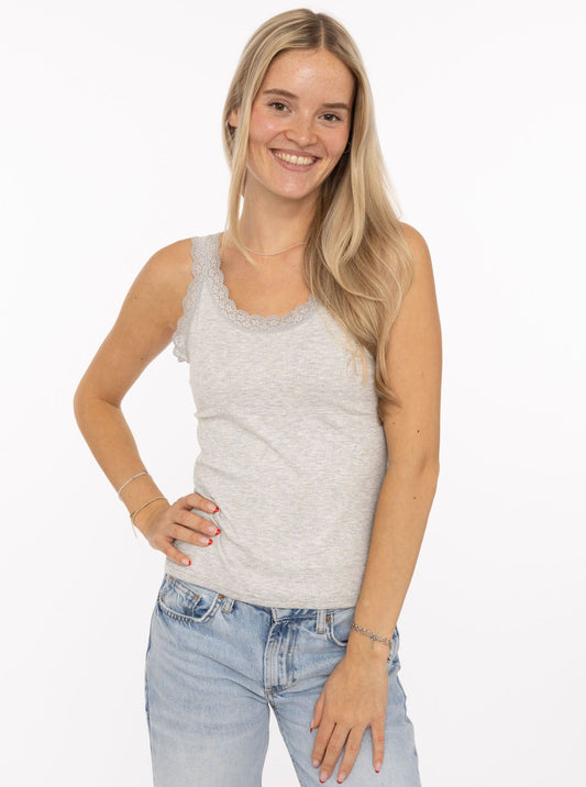 💕 Zwillingsherz Top "Miami" Tanktop Spitze Hellgrau