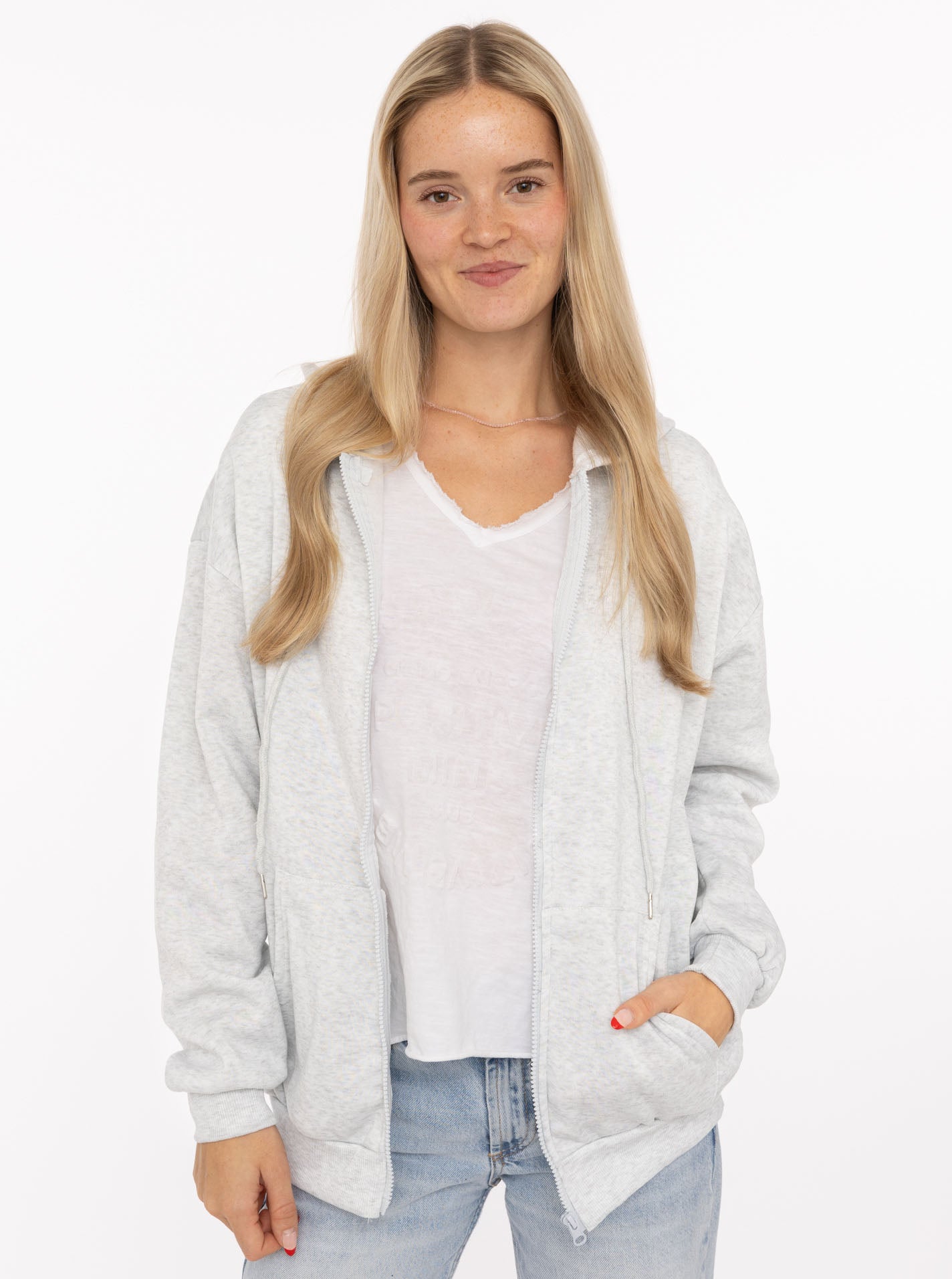 💕 Zwillingsherz Hoodiejacke Zip "Basic Uni" Grau