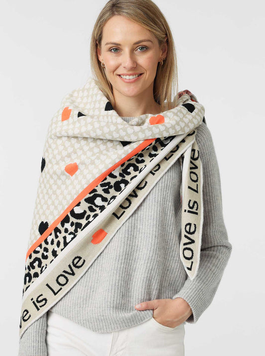 💕 Zwillingsherz Dreieckstuch "Love is love" Baumwolle Hellbeige Orange