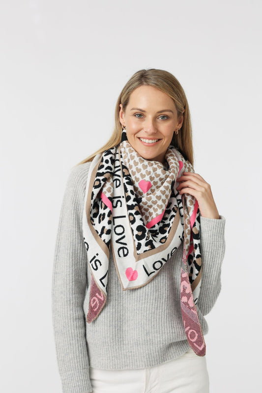 💕 Zwillingsherz Dreieckstuch "Love is love" Baumwolle Beige Pink