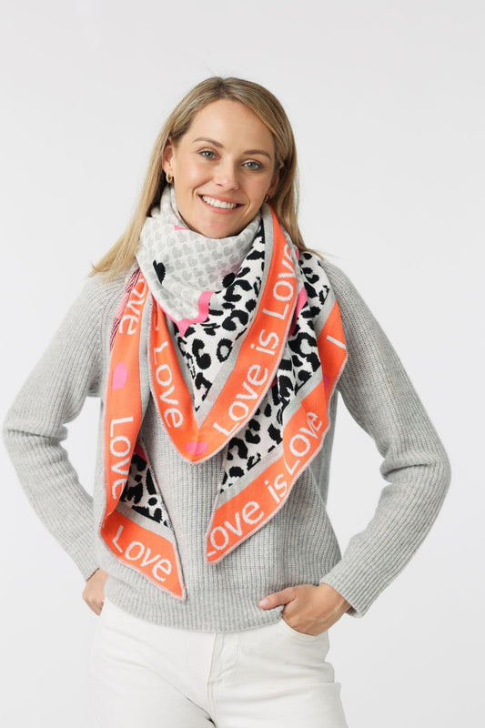 💕 Zwillingsherz Dreieckstuch "Love is Love" Baumwolle Orange Grau