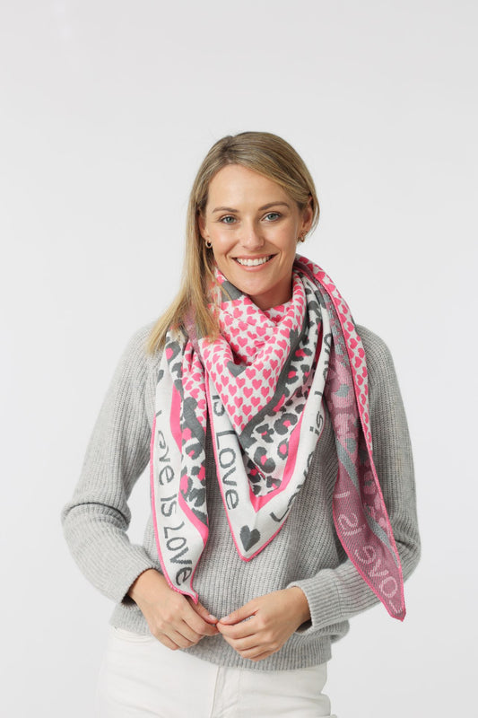 💕 Zwillingsherz Dreieckstuch "Love is love" Baumwolle Pink Grau
