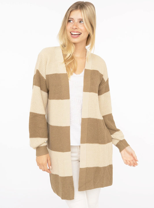 💕 Zwillingsherz Strickjacke "Blockstreifen" Merinowolle Beige