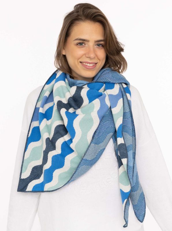 💕 Zwillingsherz Dreieckstuch "Kurvige Streifen" Blau