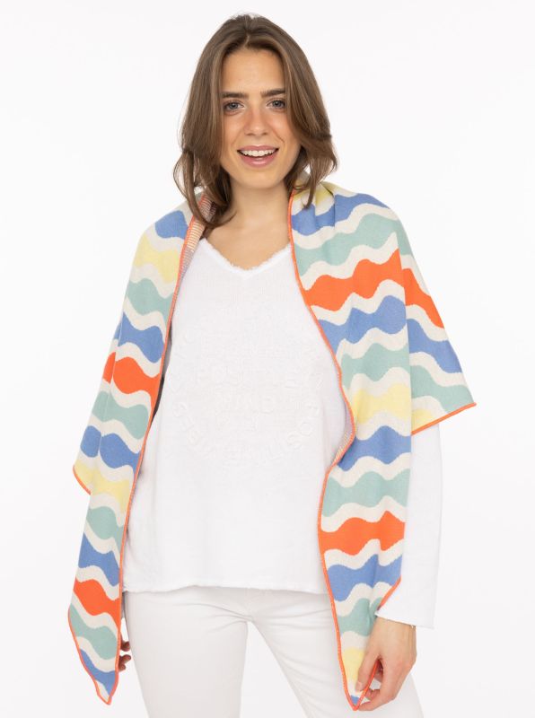 💕 Zwillingsherz Dreieckstuch "Kurvige Streifen" Blau Gelb Orange