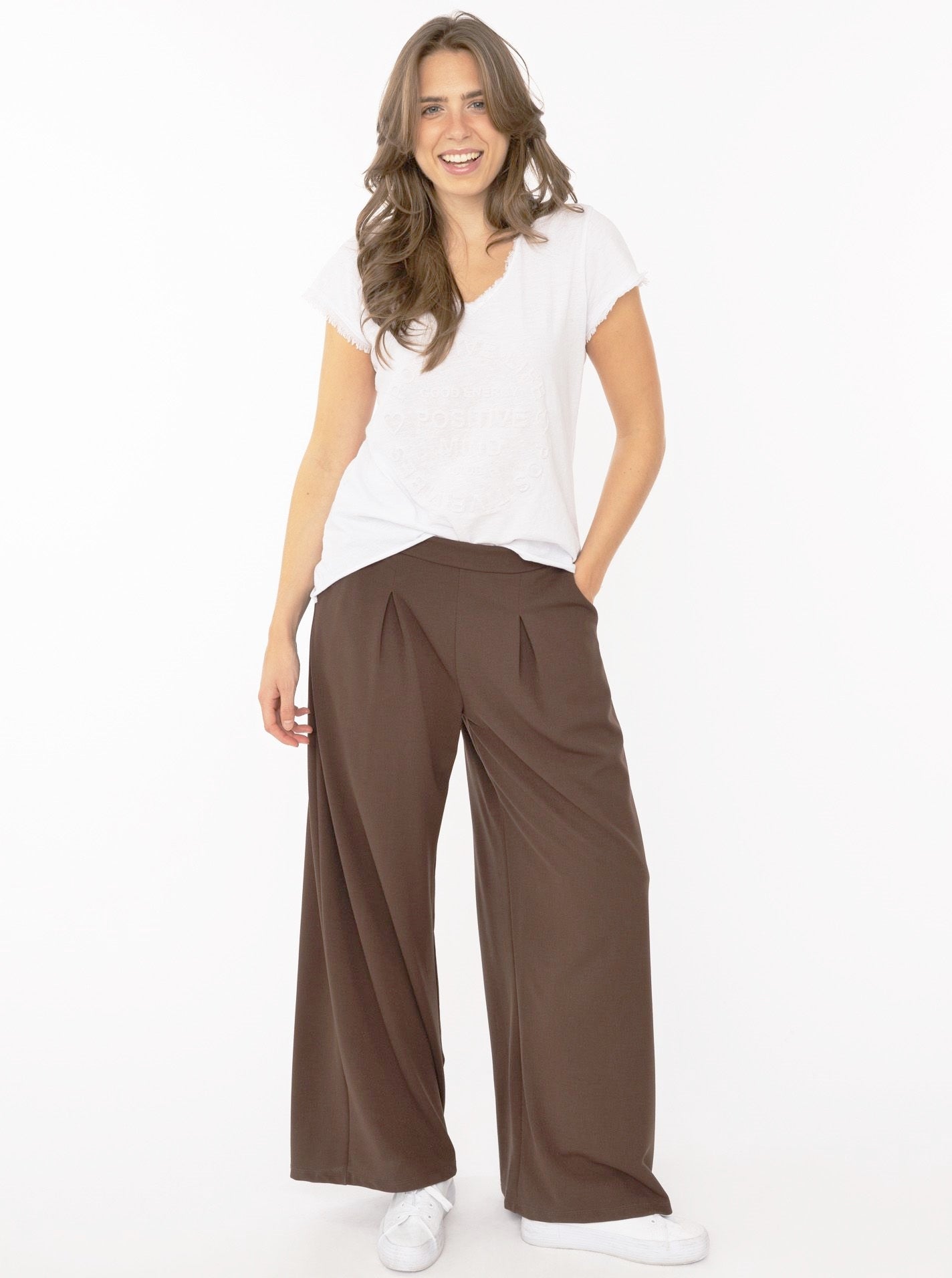 💕 Zwillingsherz Oversize Stoffhose "Bundfalte" Braun