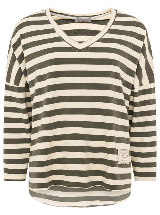 💕 Zwillingsherz Sweatshirt "Streifen & Jersey" Sweater Oversize Khaki