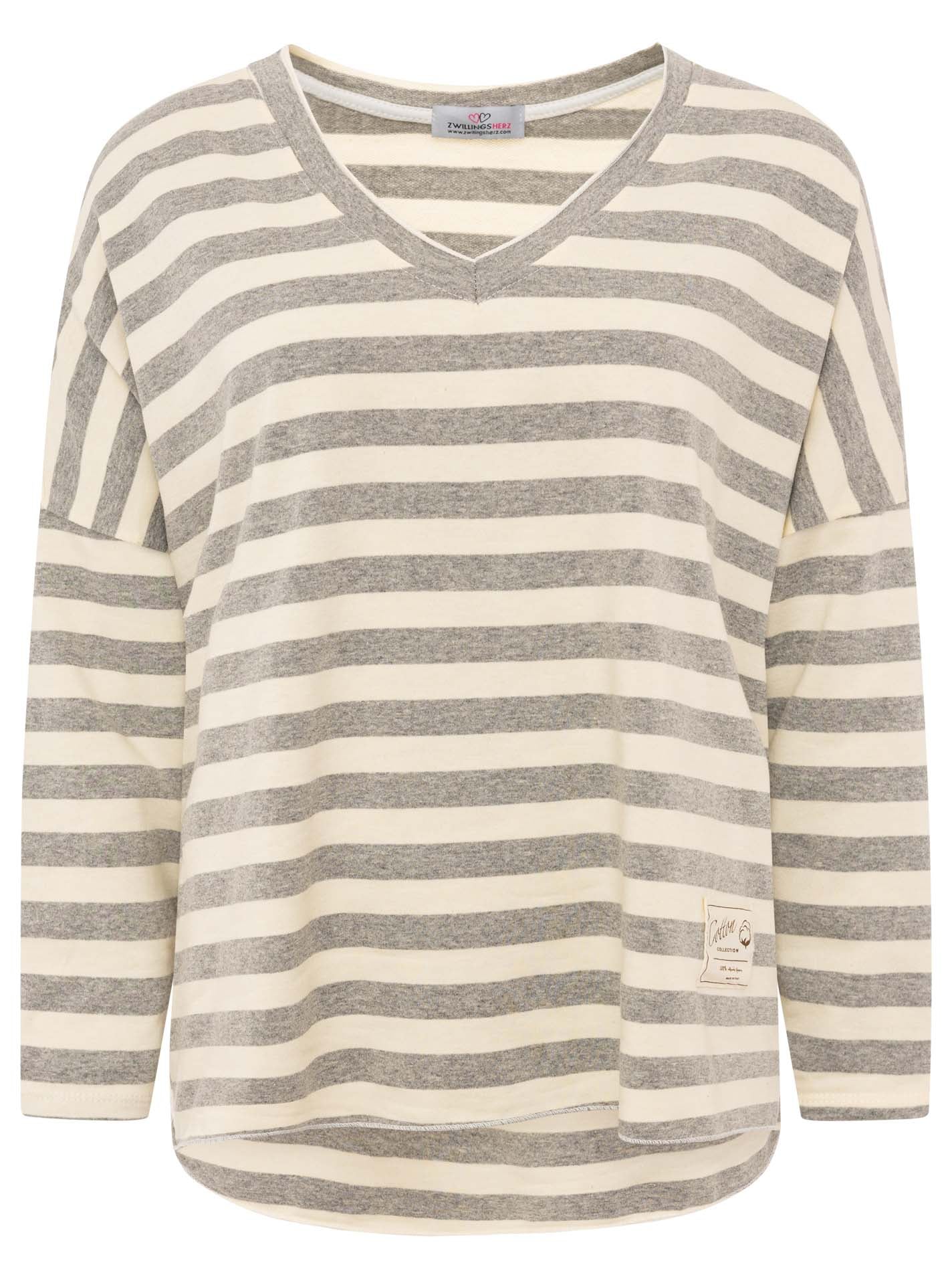 💕 Zwillingsherz Sweatshirt "Streifen & Jersey" Sweater Oversize Grau