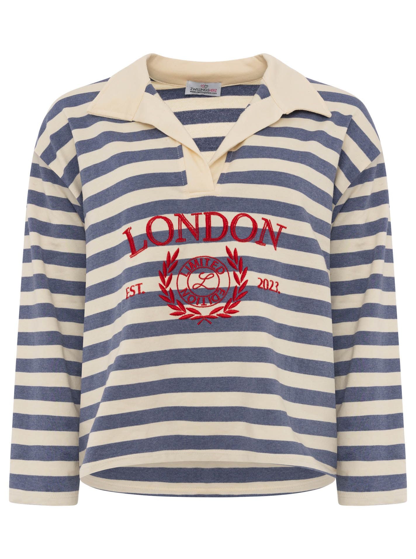 💕 Zwillingsherz Poloshirt "London" BW Baumwolle Blau