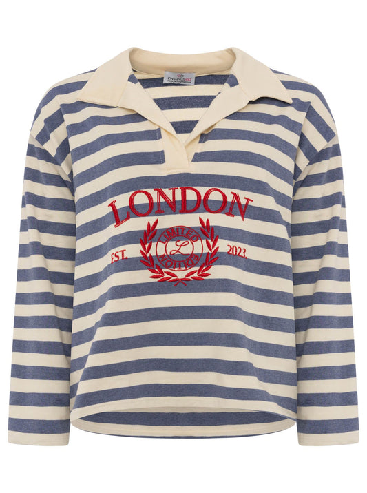 💕 Zwillingsherz Poloshirt "London" BW Baumwolle Blau