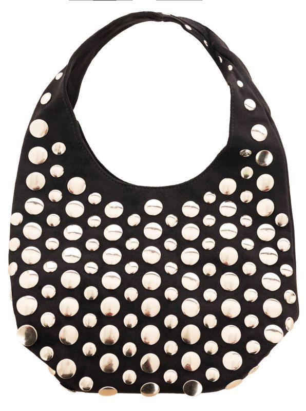 💕 Zwillingsherz Velour Shopper Boxy "Nieten" Schwarz
