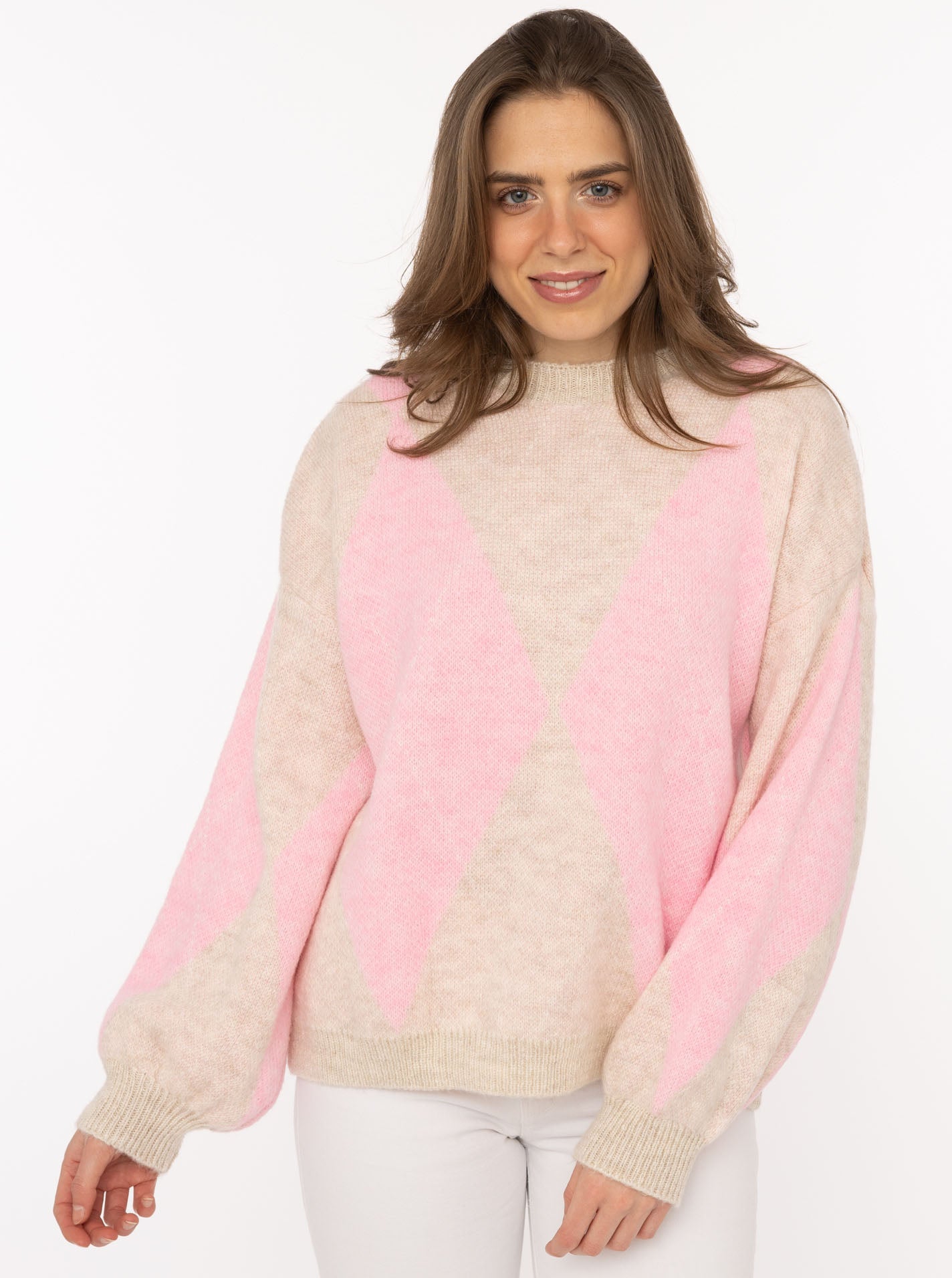 💕 Zwillingsherz Pullover "Argyle" Rundhals Rosa