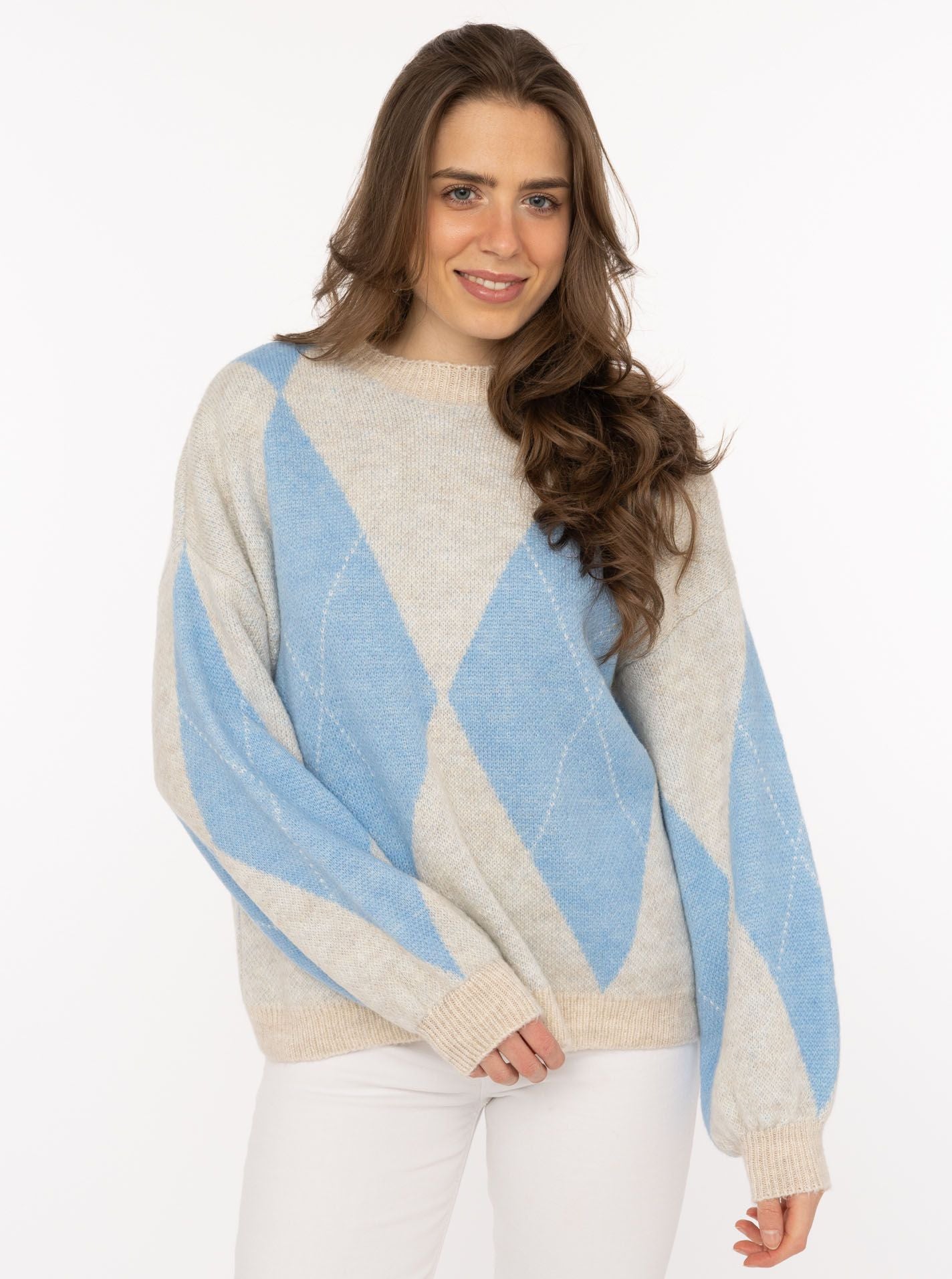 💕 Zwillingsherz Pullover "Argyle" Rundhals Hellblau