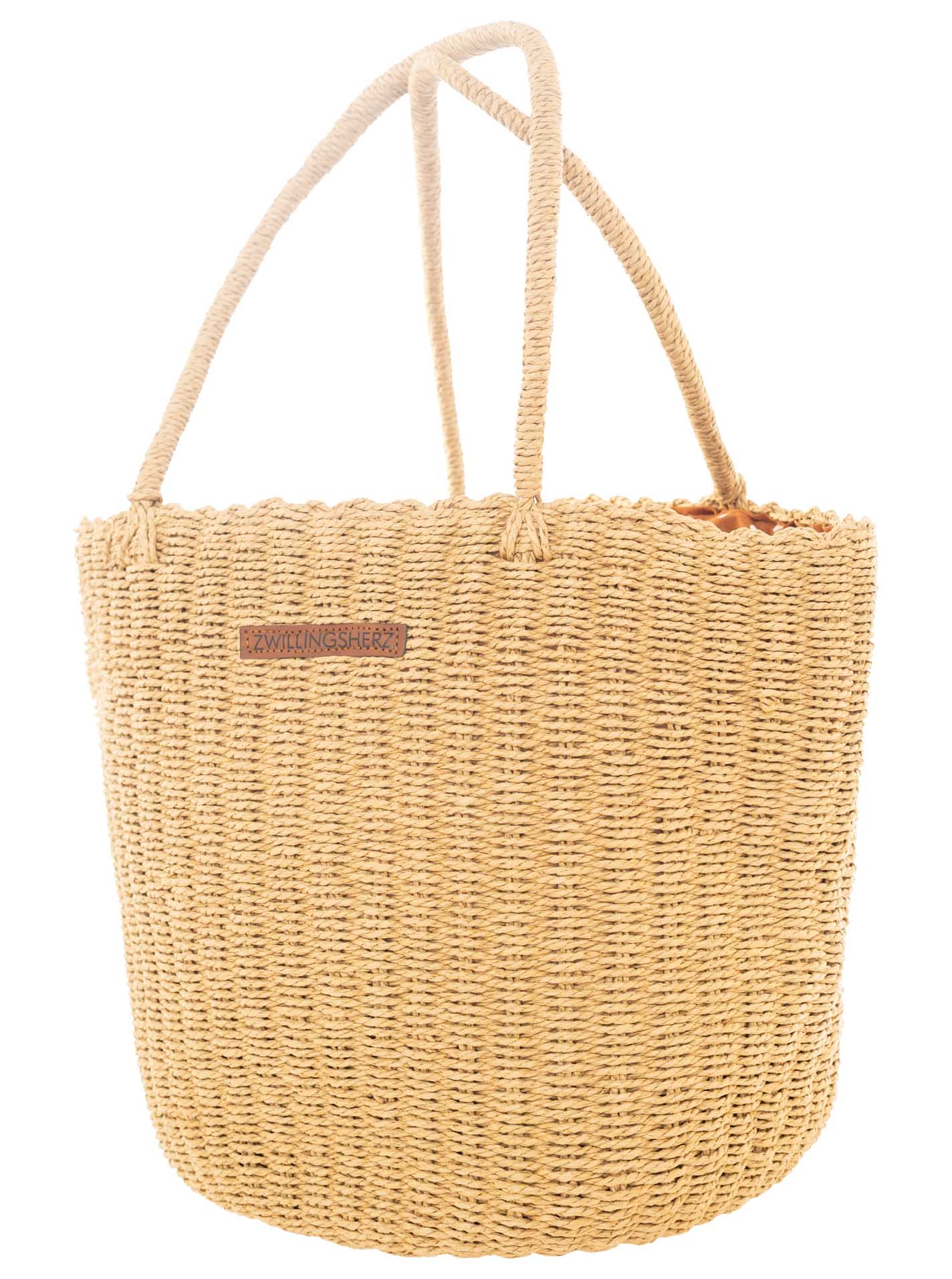 💕 Zwillingsherz Korbtasche XXL Stroh "Zwillingsherz" Geflochten Hellbeige