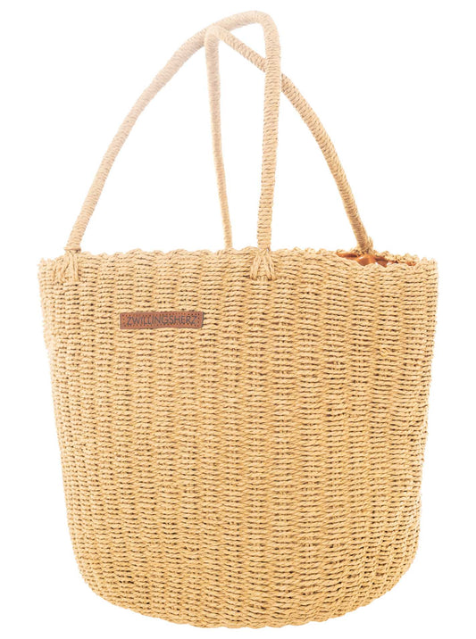 💕 Zwillingsherz Korbtasche XXL Stroh "Zwillingsherz" Geflochten Hellbeige