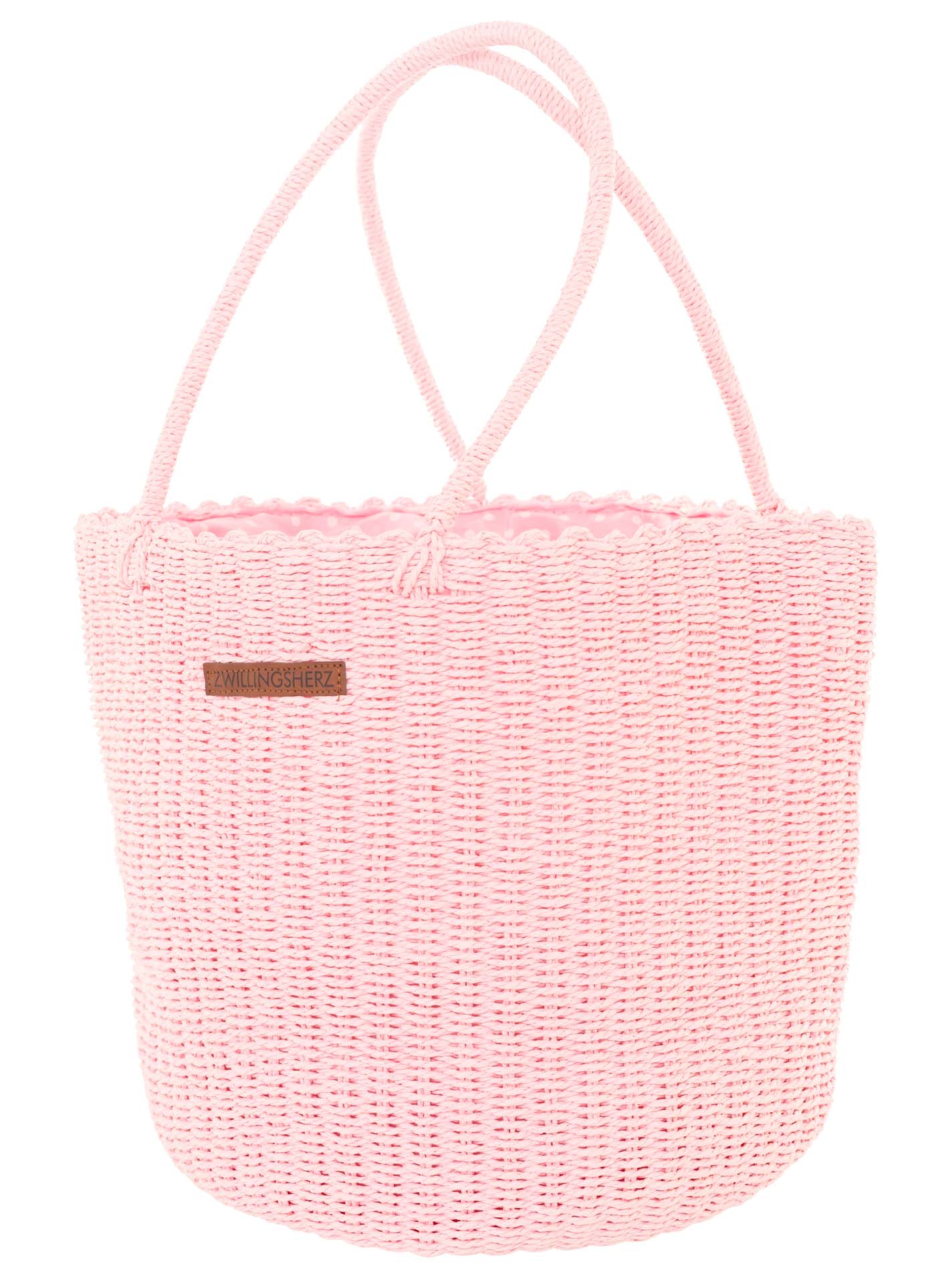 💕 Zwillingsherz Korbtasche XXL Stroh "Zwillingsherz" Geflochten Rosa