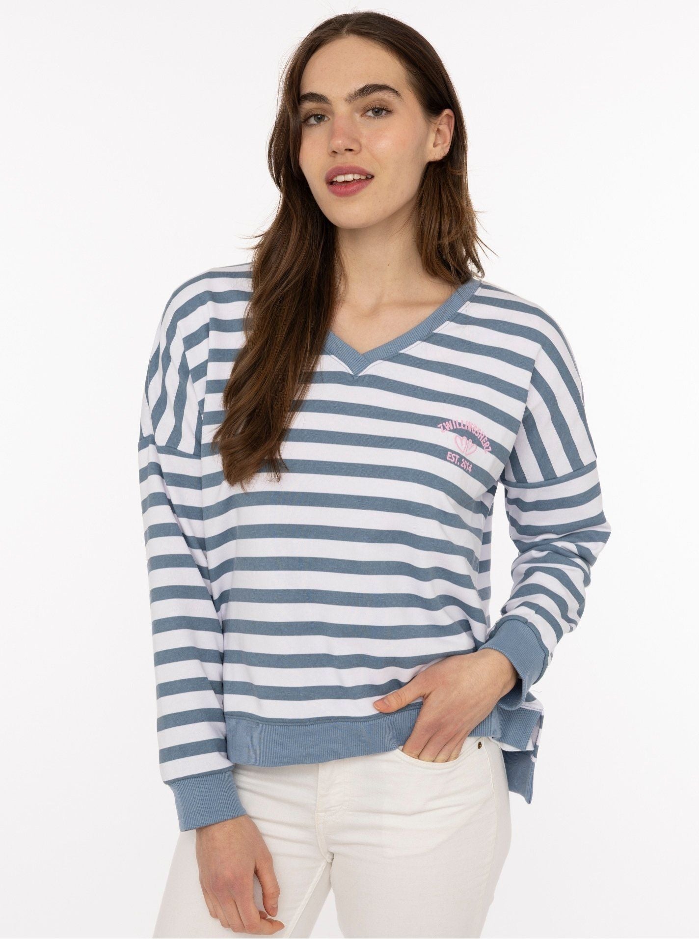 💕 Zwillingsherz Sweatshirt "V-Neck" Jeansblau