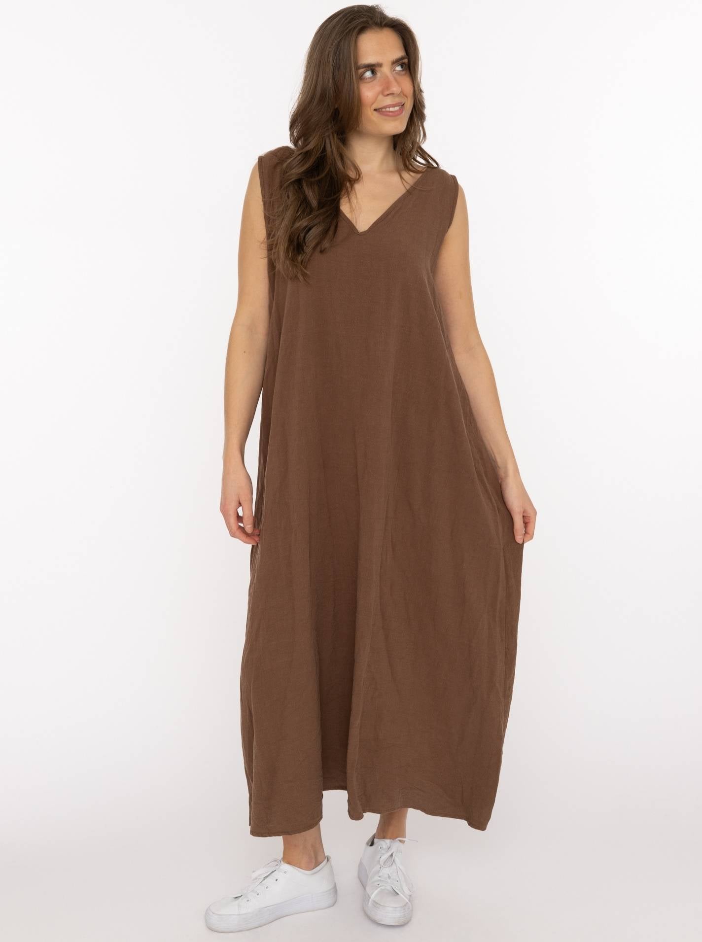 💕 Zwillingsherz Trägerkleid Leinenmix "Uni" Braun