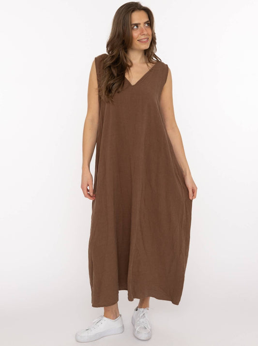 💕 Zwillingsherz Trägerkleid Leinenmix "Uni" Braun