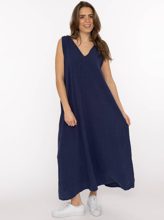 💕 Zwillingsherz Trägerkleid Leinenmix "Uni" Navy