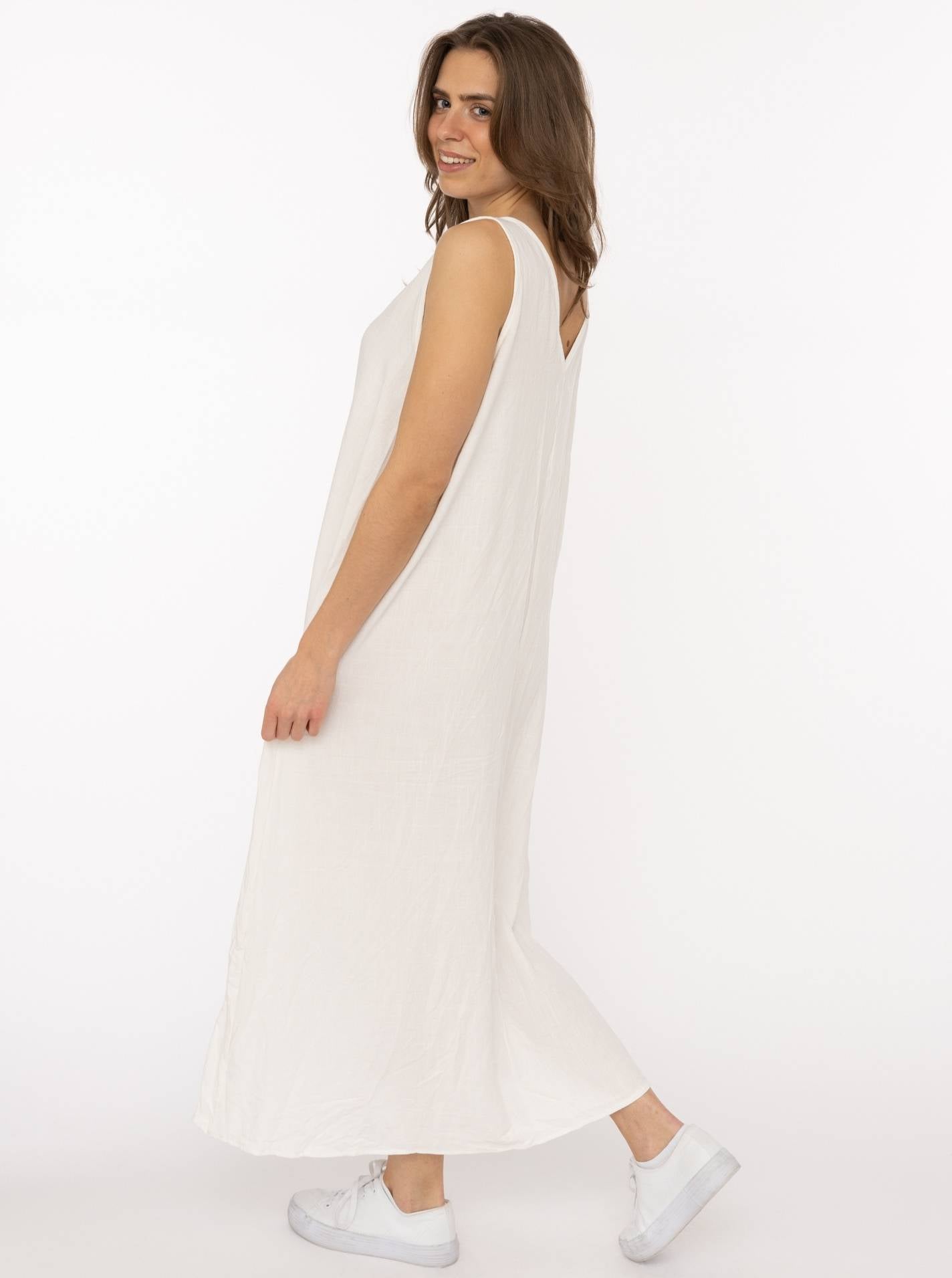💕 Zwillingsherz Trägerkleid Leinenmix "Uni" Creme