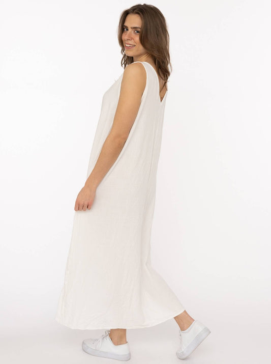 💕 Zwillingsherz Trägerkleid Leinenmix "Uni" Creme